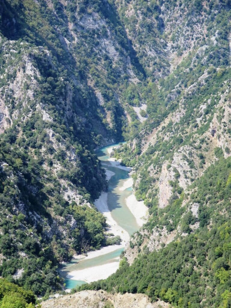 Acheloos river far below in rocky gorge, between Kali Komi and Petroto