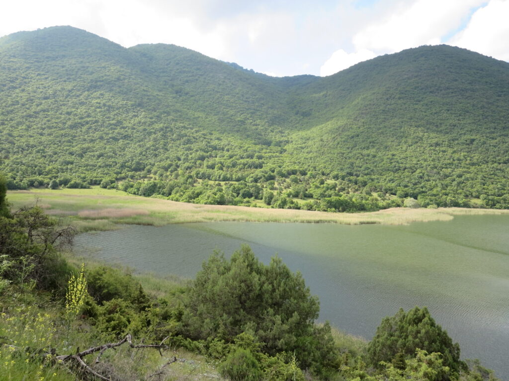 Litatsi inlet on Lake Prespa with wooded hills behind